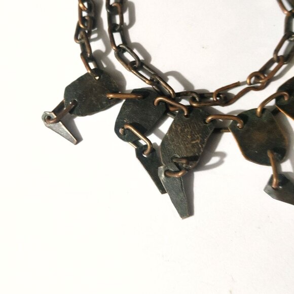 Vintage Brass Bib Necklace Etched Abstract Adjustable Chain Tribal Statement - Picture 11 of 16